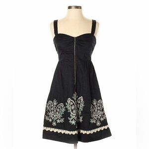 Anthropologie Floreat Black Green Embroidered Sanora Halter Dress
